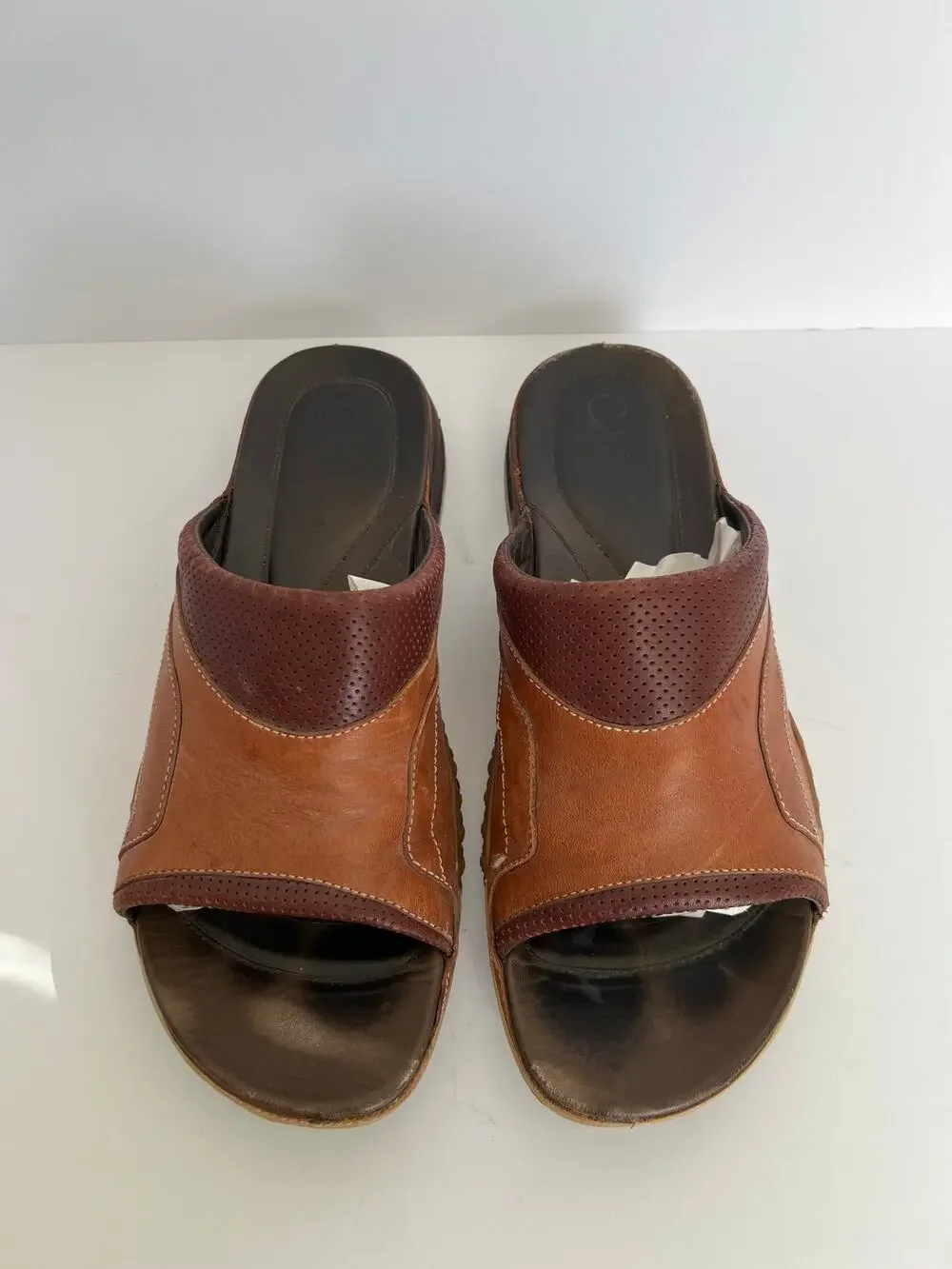 Cole Haan Nike Air Brown Two Tone Leather Open Toe Slide Sandals Men Size 10M